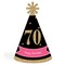 Big Dot of Happiness Chic 70th Birthday - Pink, Black and Gold - Cone Happy Birthday Party Hats for Adults - Set of 8 (Standard Size)